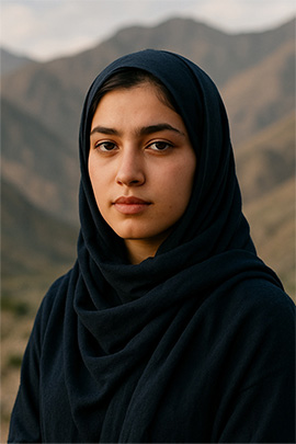 A portrait of Laila, taken on a mountain